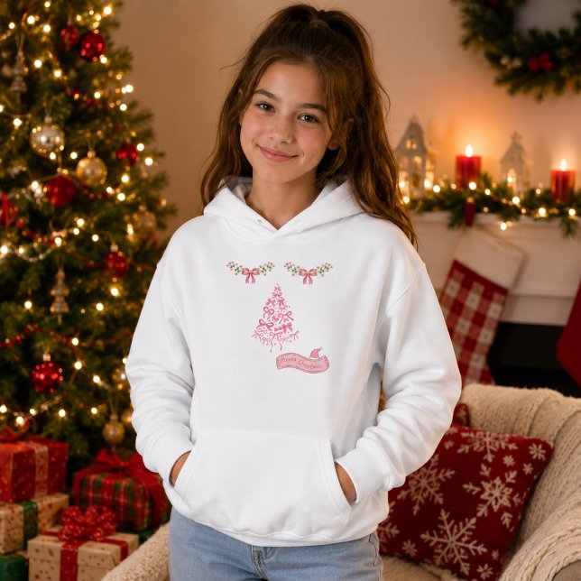 Fille Sweat à capuche de Noël arbre de Noël rose (Créateur téléchargé)