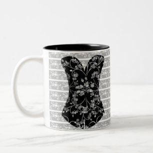 Fille Temps Corset Dentelle noire 11 oz Mug à deux