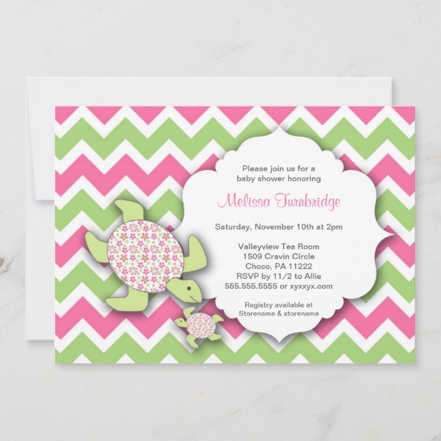 Fille tortue de mer Baby shower Invitation Mère bé (Devant)