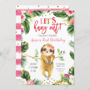 Fille tropicale Sloth Invitation d'anniversaire