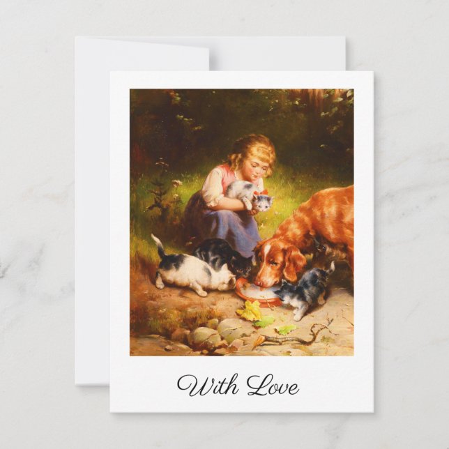 Fille victorienne avec chatons et chien Art avec a (Devant)