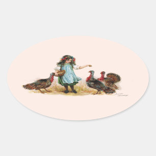 Fille vintage de ferme et autocollant d'ovale de