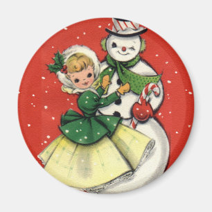 Fille vintage de KRW et aimant de Noël de bonhomm