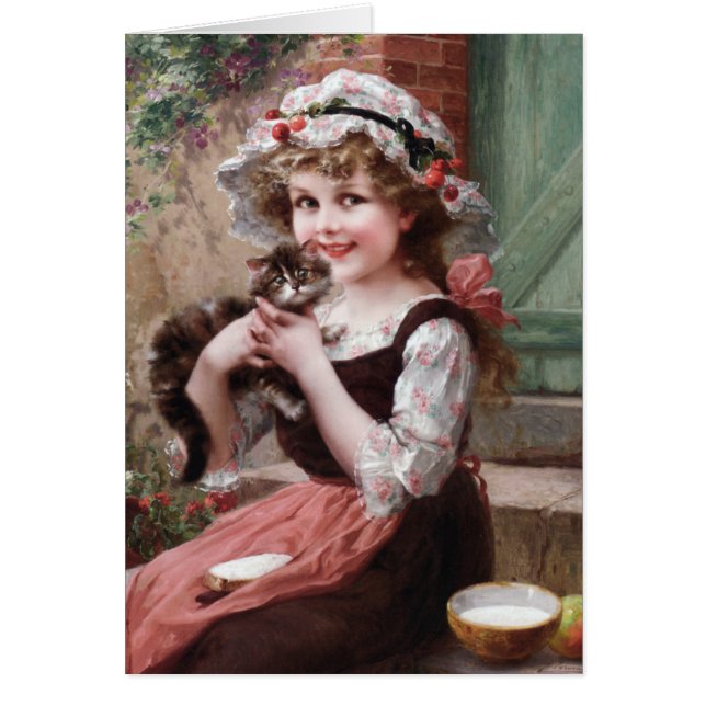 Fille vintage et son chaton, (Devant)