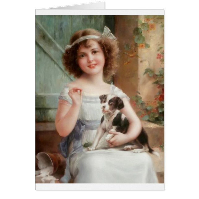 Fille vintage et son chiot malfaisant, (Devant)