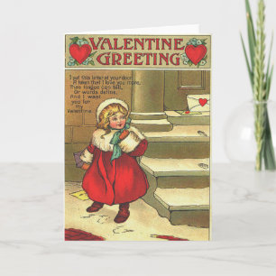 Fille vintage quittant la carte Valentine à la por