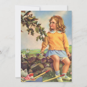 Fille Vintage regardant des oiseaux dans un arbre,