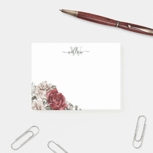 Fille Vintage Rose Monogramme Floral Post-It Notes
