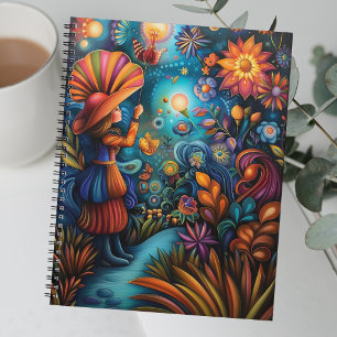 Fille Whimsical colorée avec fleurs florissantes