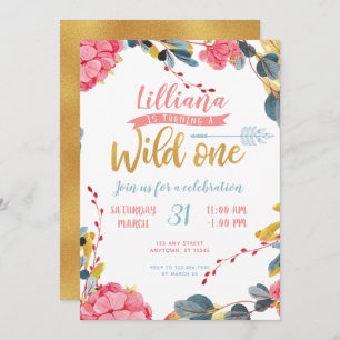 Fille Wild One Boho Floral Premier Invitation d'an
