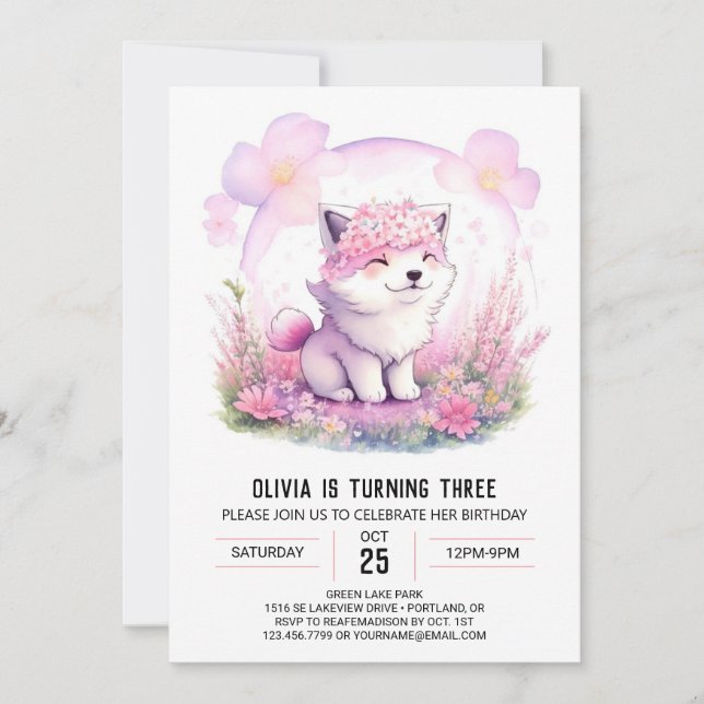 Fille Wolf Aventure Invitation d'anniversaire (Devant)