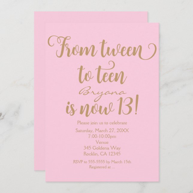 Filles 13e anniversaire fêtes Invitations rose et  (Devant / Derrière)