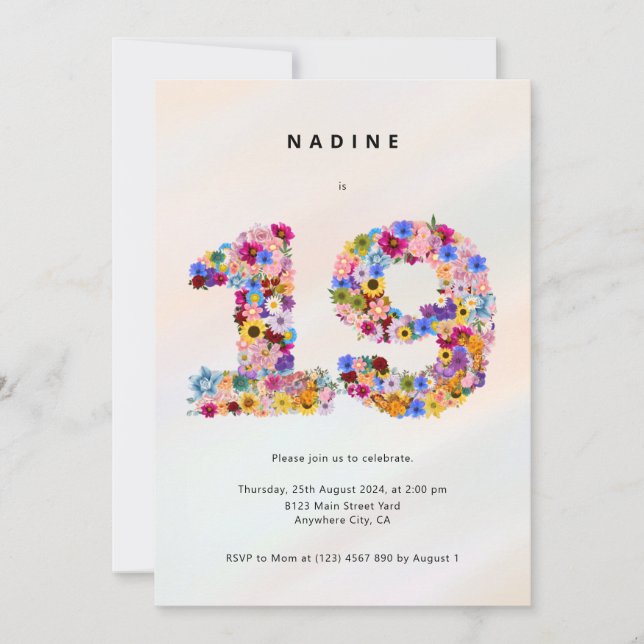 Filles 19e anniversaire Invitation Dix-neuf fêtes (Devant)