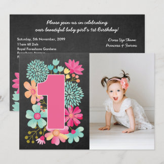Filles 1er Anniversaire Jolie Numéro 1 Invitation