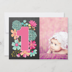 Filles 1er anniversaire Numéro 1 Invitation photo
