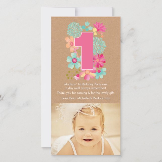 Filles 1er anniversaire Numéro 1 Merci Carte photo (Devant)