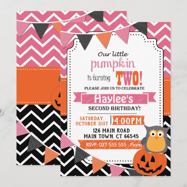 Filles 2e anniversaire Halloween Invitation (Devant / Derrière)