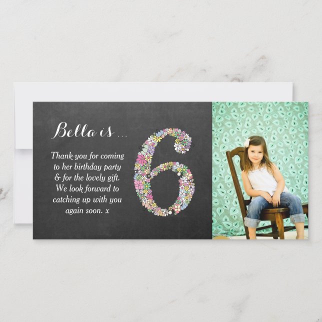 Filles 6e anniversaire Floral Merci Carte photo (Devant)
