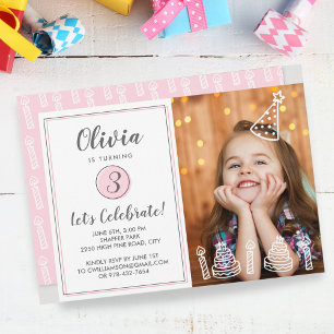 Filles Anniversaire Fête Invitation Photo Bougies