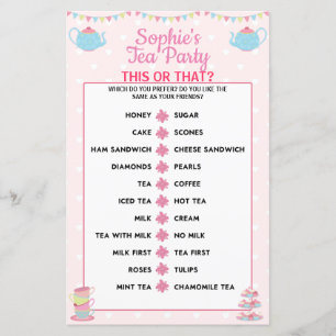 Filles Anniversaire Tea Party This or That Game