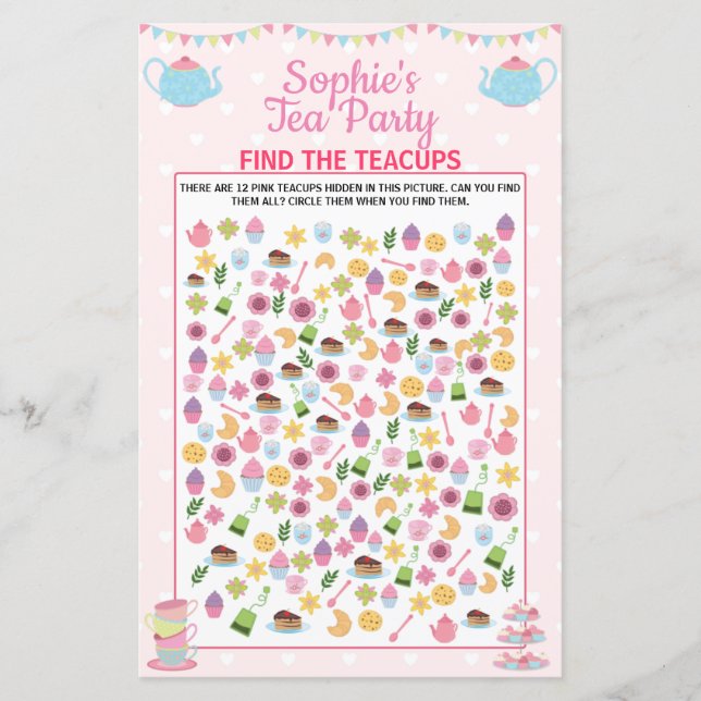Filles Anniversaire Tea Party Trouver Le Jeu Teacu (Devant)