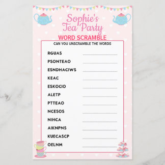 Filles Anniversaire Tea Party Word Scramble