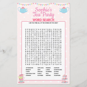 Filles Anniversaire Tea Party Word Search