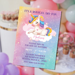 Filles Arc-en-ciel Couleurs Unicorne Invitation An