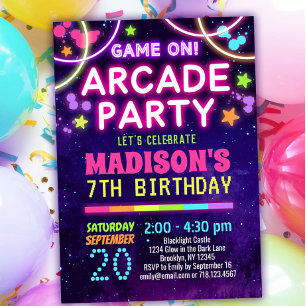 Filles Arcade Party Invitations d'anniversaire
