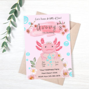 Filles Axolotl Rose mignonne Invitation de fête d'