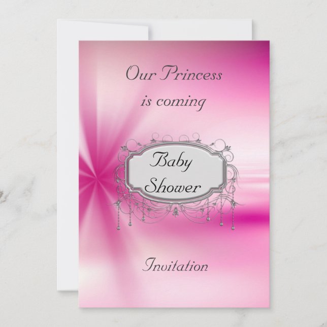 Filles Baby shower Party Pink Silver Invitation (Devant)