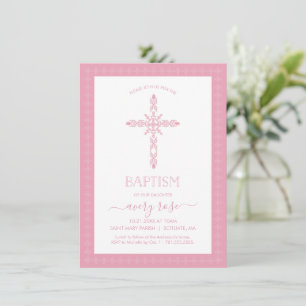 Filles Baptême, Invitation Christening avec Croix