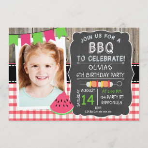 Filles BBQ Photo Anniversaire Fête Invitation