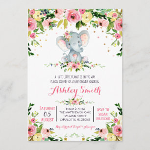 Filles bébé éléphant bébé douche Invitations