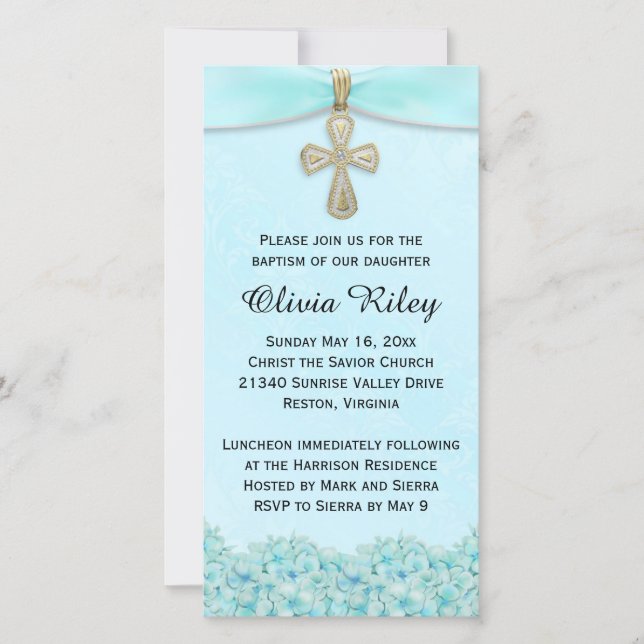 Filles Bleues Lumière Baptême Christening Invitati (Devant)