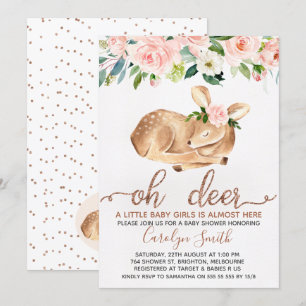 Filles Blush Floral Oh Deer Baby shower Invitation