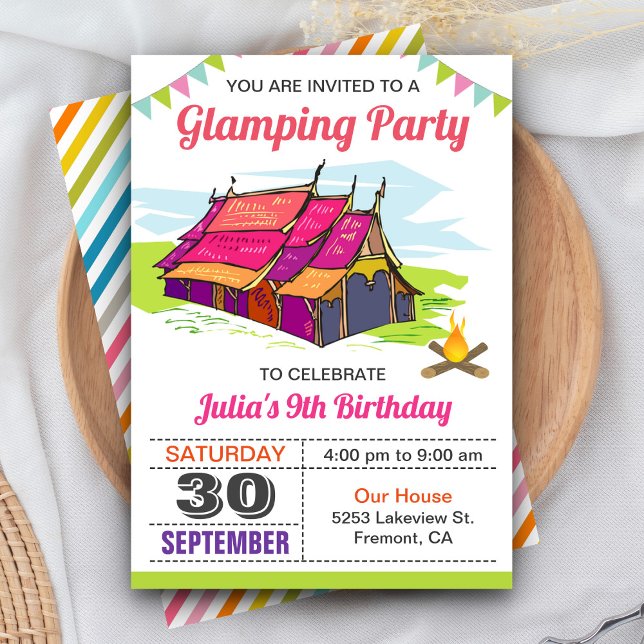 Filles Camping Glamping Invitation de fête d'anniv (Créateur téléchargé)