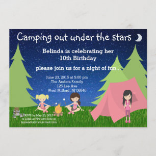 Filles Camping Invitation d'anniversaire