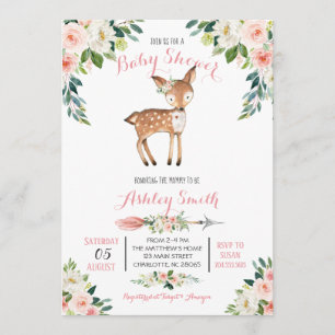 Filles Cerf de Bois Bébé Douche Invitations