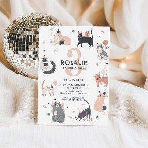Filles Chat Thème Anniversaire Invitation