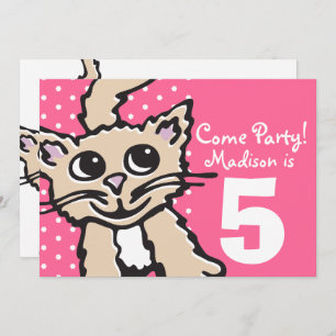 Filles chaton fêtards invitation rose