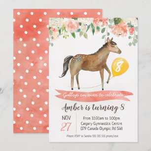 Filles Cheval Anniversaire Fête Invitation