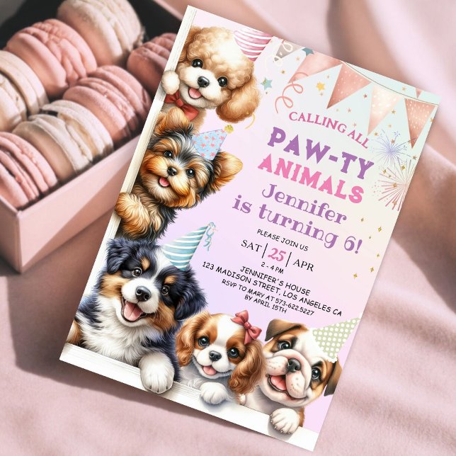 Filles Chien Chien Chien Pawty 6e Invitation anniv (Créateur téléchargé)