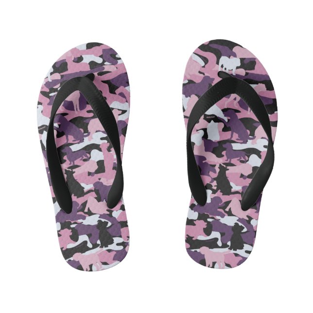Filles Chien pourpre rose et tongs de camo osseux (Semelle)