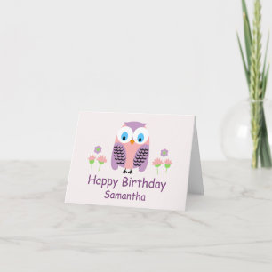 Filles Chouette violette Carte d'anniversaire