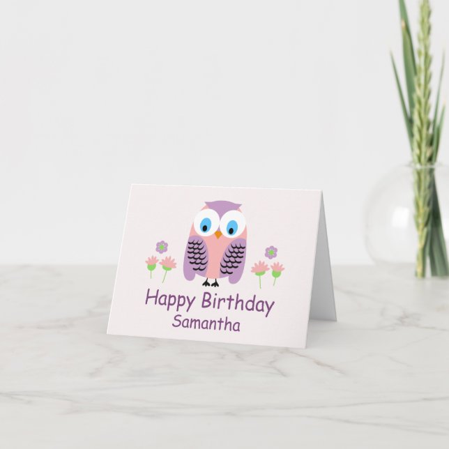 Filles Chouette violette Carte d'anniversaire (Devant)