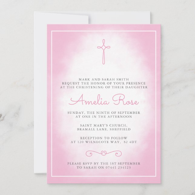 Filles Christening/Baptême Invitation (Devant)