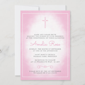 Filles Christening/Baptême Invitation