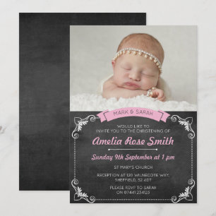 Filles Christening/Baptême Invitation