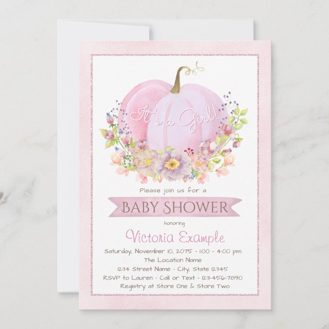 Filles Citrouille rose Baby Shower Invitations (Devant)
